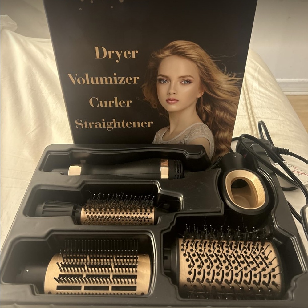 Gold Hair Styling Set - Volumizer, Curler, Straightener